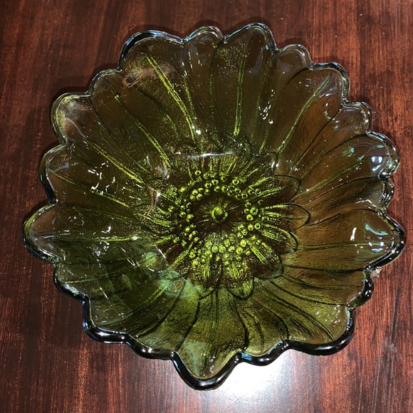 VTG Indiana Glass green sunflower Lily Pons bowl - Picture 5 of 11